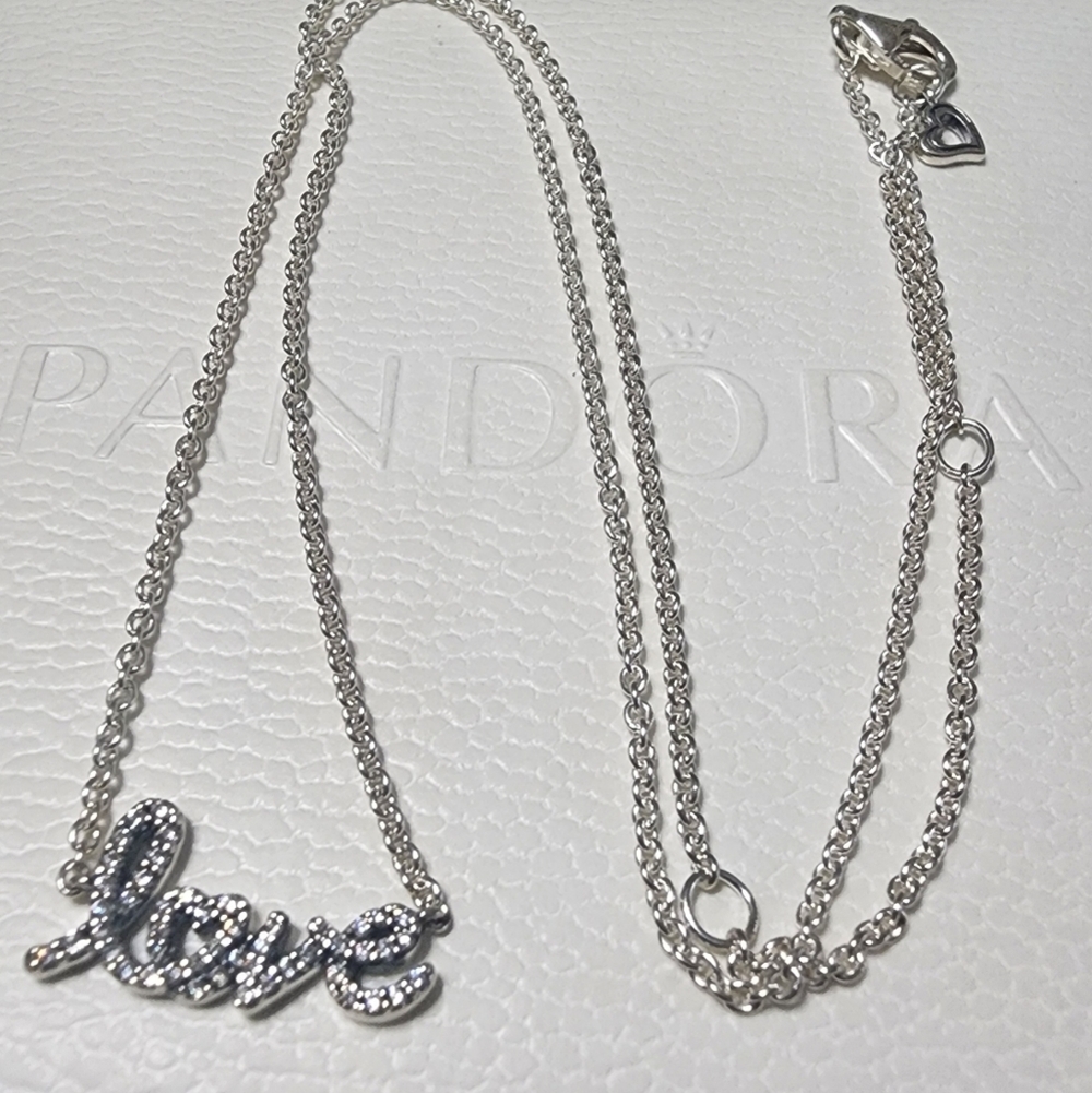 Pandora Sparkling Handwritten Love Collier Necklace